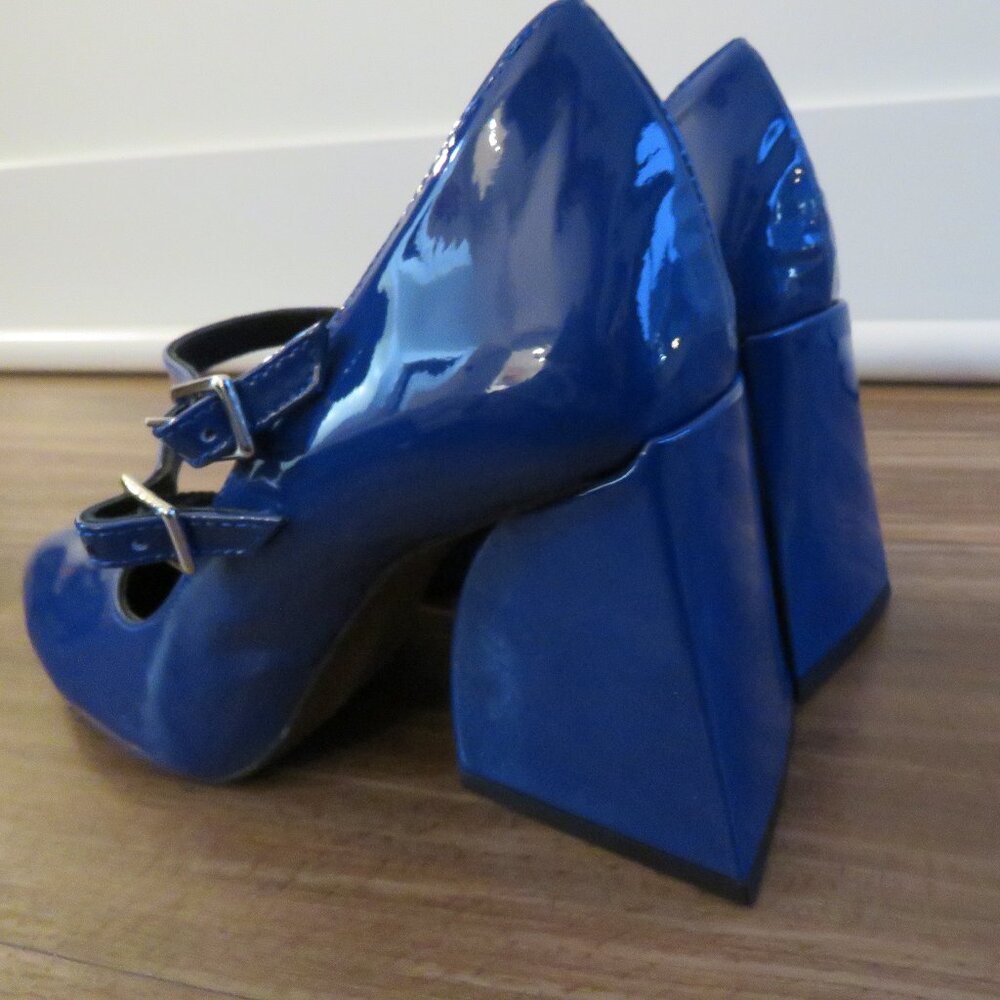 L'INTERVALLE Stefani Blue Patent Leather Block Heel Mary Jane Shoes  38 / 7.5-8 - Picture 10 of 15